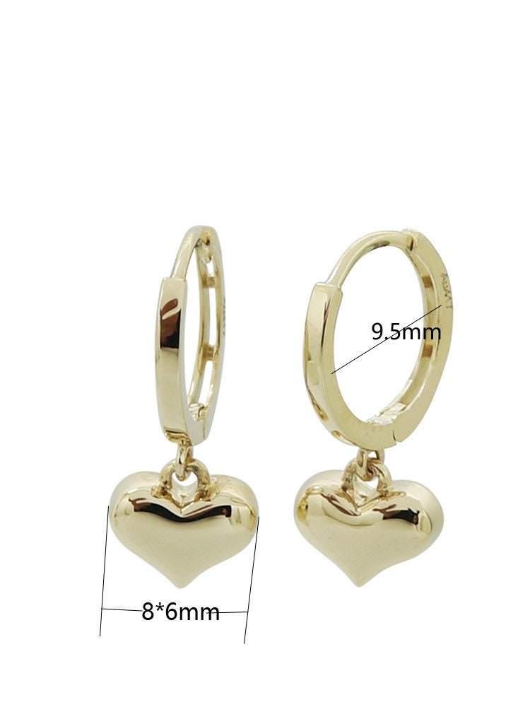 10ct Solid Gold Charming Mini Heart Drop Hoop Earrings | Handcrafted Jewelry | Hypoallergenic | Delicate Gift | Dainty and Romantic Design
