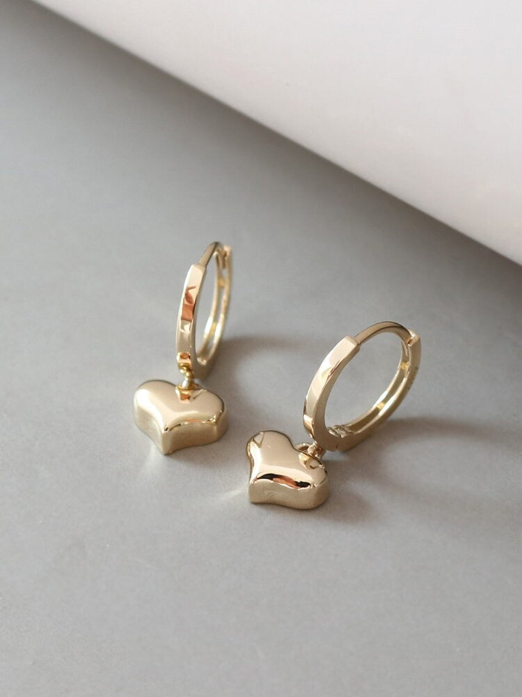 10ct Solid Gold Charming Mini Heart Drop Hoop Earrings | Handcrafted Jewelry | Hypoallergenic | Delicate Gift | Dainty and Romantic Design