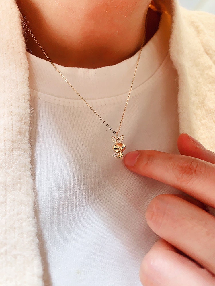 Cute Rabbit Pendant Necklace | Bunny Diamond Pendant | Handcrafted Jewelry | Hypoallergenic | Sparkling Gift | Charming and Playful Design