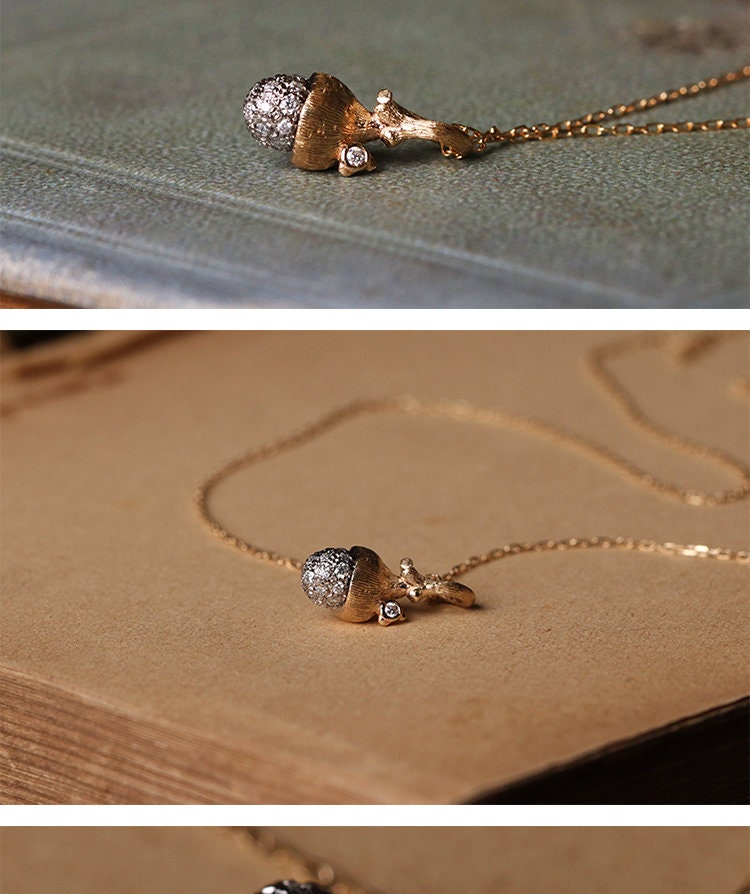 14k Solid Gold Minimalist Acorn Nut Pendant, Acorn Charm Necklace, Nature Inspired Statement Necklace, Handcrafted Earthy Elegance Pendant