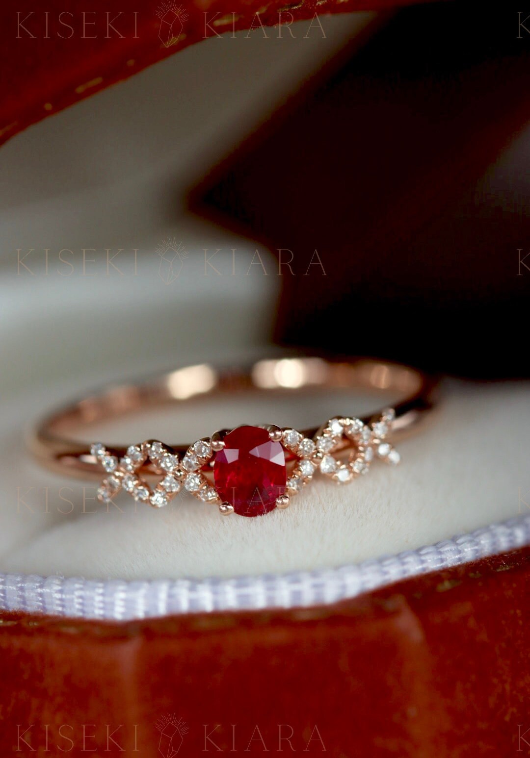 Chic Ruby Engagement Ring with X Cross Diamond Band, Petite Ruby Engagement Ring, Natural Pigeon Blood Ruby, Anniversary Birthstone Ring