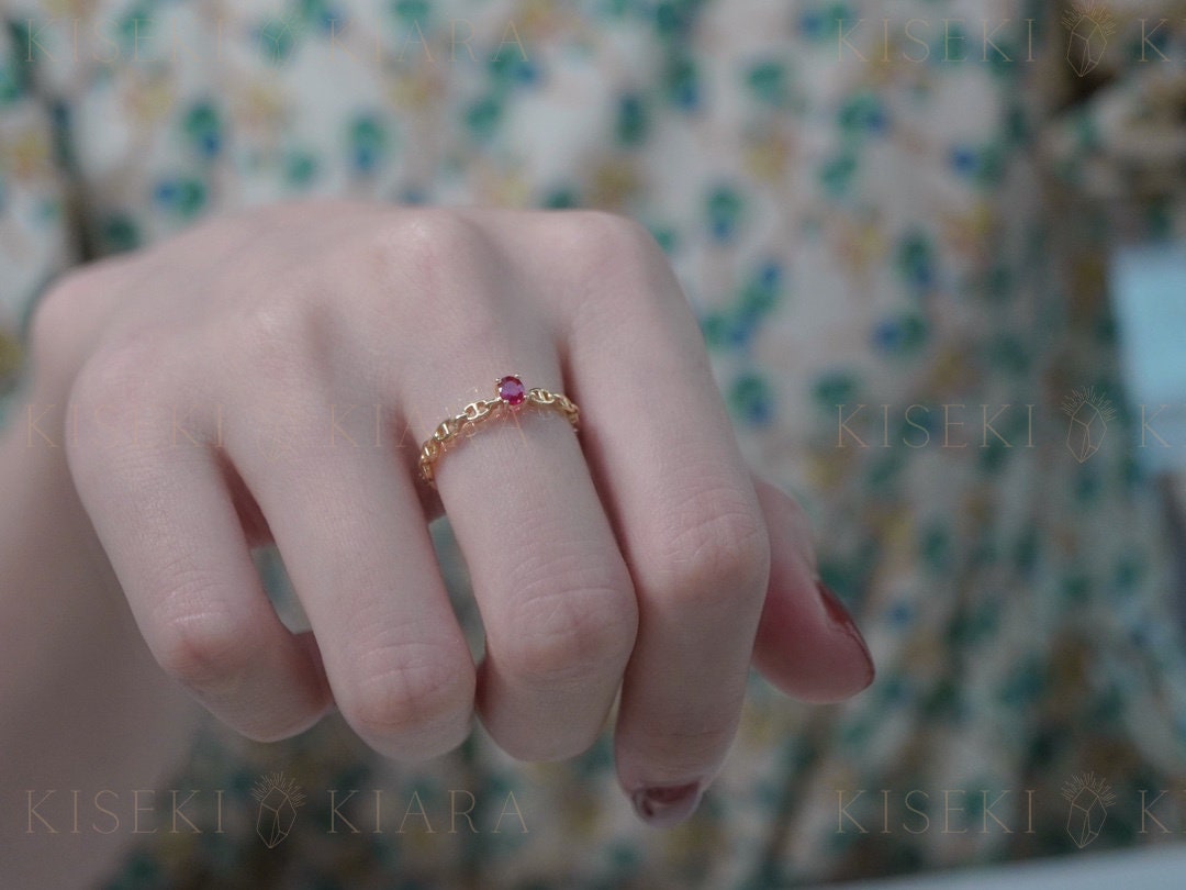 Small Ruby Minimalist Ring, Elegant Dainty Ring, Delicate Stackable Ring, Petite Stacking Ring, Customizable Ruby Ring, Her Birthstone Ring