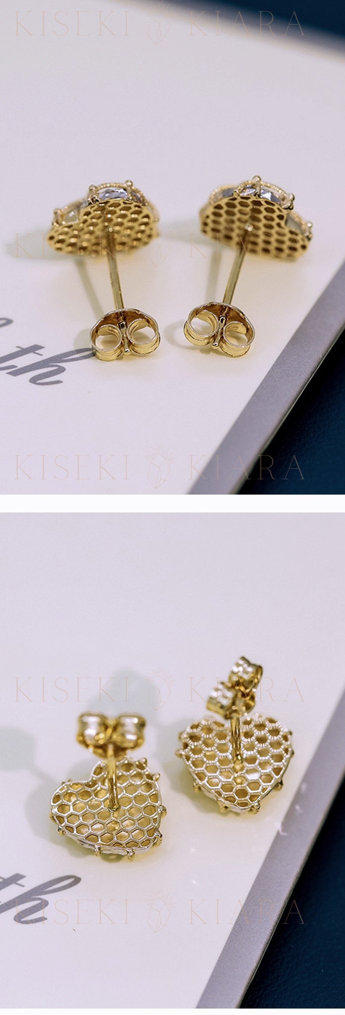 Dual Color Love Stud Earrings, Two Color Gold Heart Shaped Earrings, Chic Earrings, 14k Solid Gold Yellow And White Two Tone Gold Earrings