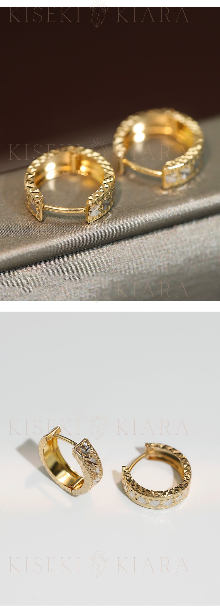18k Yellow And White Gold Hoops, Dual Color Hoop Vintage Earrings, Two Color Gold Circle Earrings, Geometric Two Tone Gold Hoop Jewelry