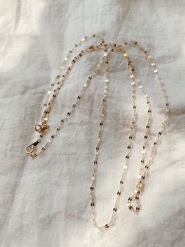 14K Gold Sparkle Diamond Cut Chain, Elegant Solid Gold Sparkle Flat Link Chain Gold Necklace, Twisted Sparkle Minimalist Necklace Chain