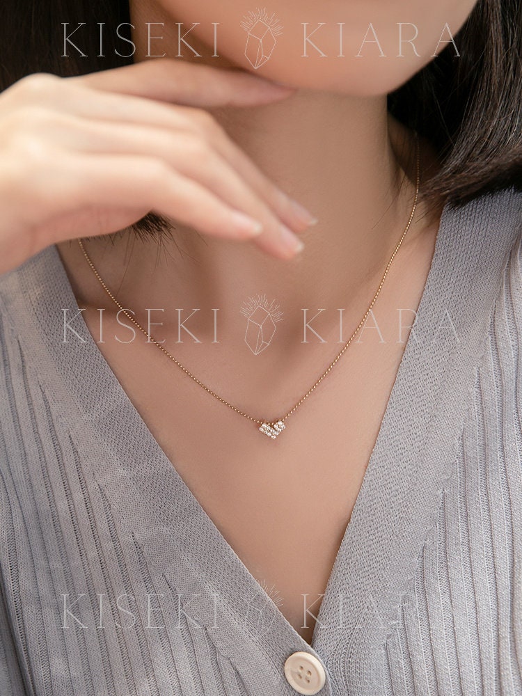 14k Solid Gold Convertible Heart Drop Necklace, Two Way Wear Love Pendant, Dual Fashion Heart Charm, Versatile Heart Statement Piece
