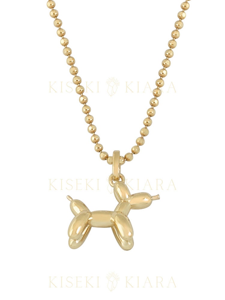 14k Solid Gold Balloon Dog Pendant, Balloon Twisting Puppy Charm Necklace, Animal Pendant Charm, Cute Dog Pendant, Dogs Lover Pet Jewelry