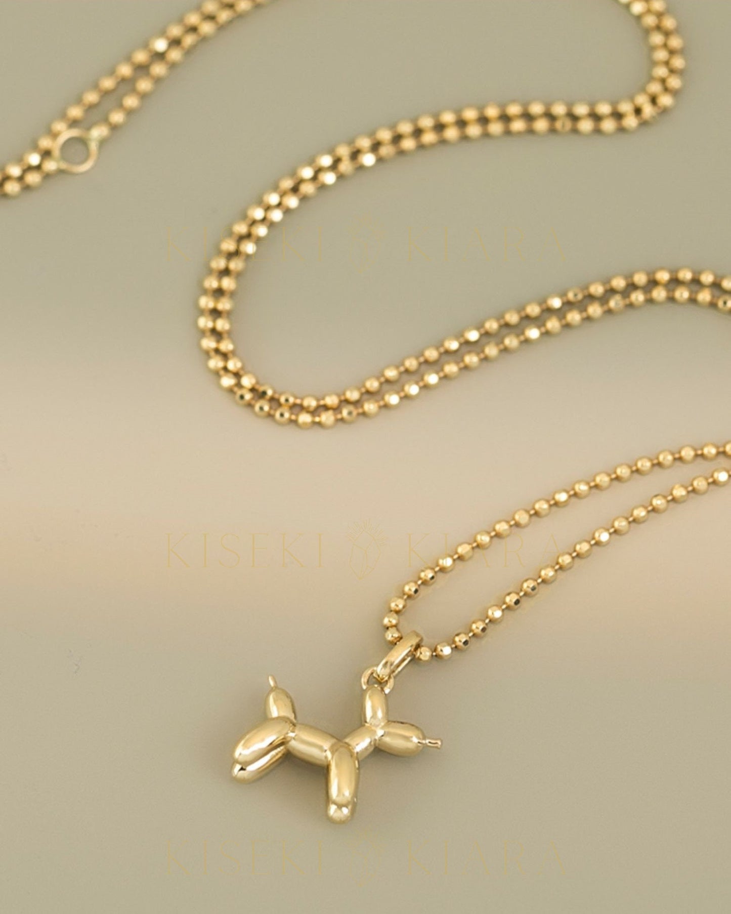 14k Solid Gold Balloon Dog Pendant, Balloon Twisting Puppy Charm Necklace, Animal Pendant Charm, Cute Dog Pendant, Dogs Lover Pet Jewelry