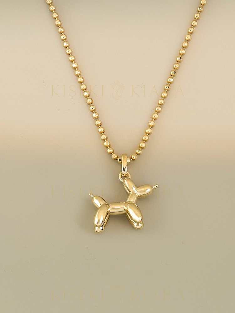 14k Solid Gold Balloon Dog Pendant, Balloon Twisting Puppy Charm Necklace, Animal Pendant Charm, Cute Dog Pendant, Dogs Lover Pet Jewelry