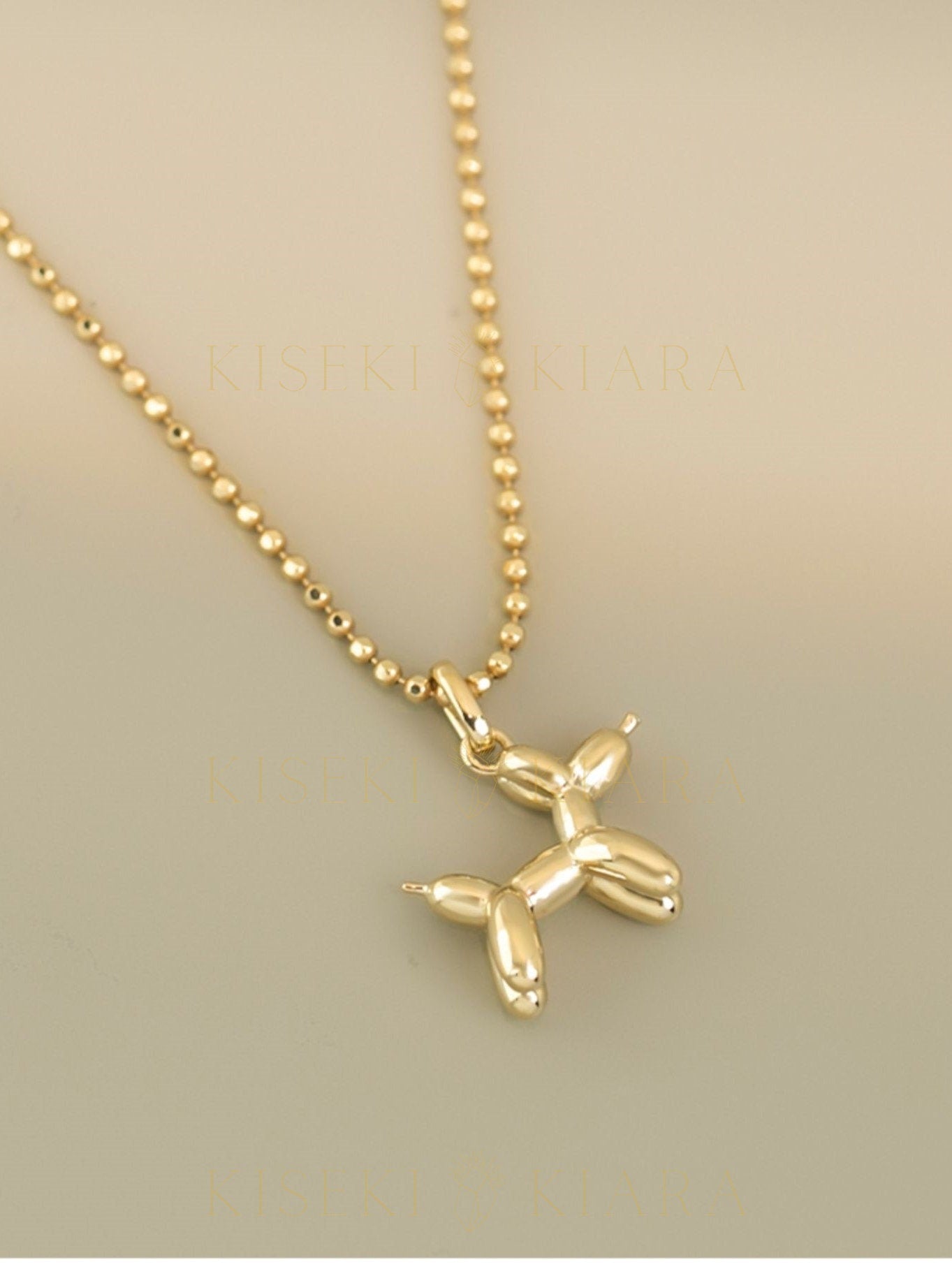 14k Solid Gold Balloon Dog Pendant, Balloon Twisting Puppy Charm Necklace, Animal Pendant Charm, Cute Dog Pendant, Dogs Lover Pet Jewelry