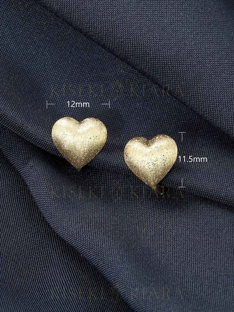 18k Solid Gold Satin Brushed Texture Heart Hoop Earrings, Love Shaped Earrings, Artisan Earrings, Unique Hoop Earrings, Elegant Earrings