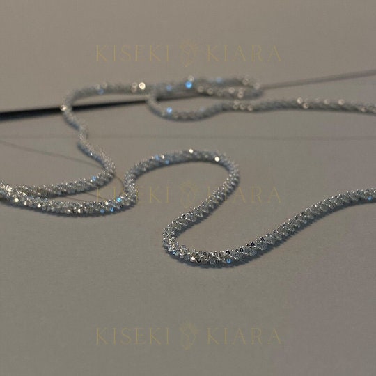 Italy Vicenza Chain Necklace, 925 Sterling Silver Necklace, Sparkling Clavicle Chain Necklace, Christmas Sparkle Glitter Choker Necklace
