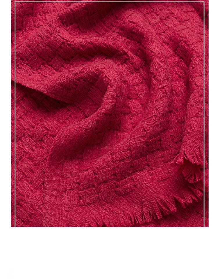 FREE GIFT - Red Scarf, Dark Blue Scarf, Alpaca Wool Scarf, Scarves for Winter, Scarves for Ladies, Soft Scarves, Hand-Made Warm Scarves