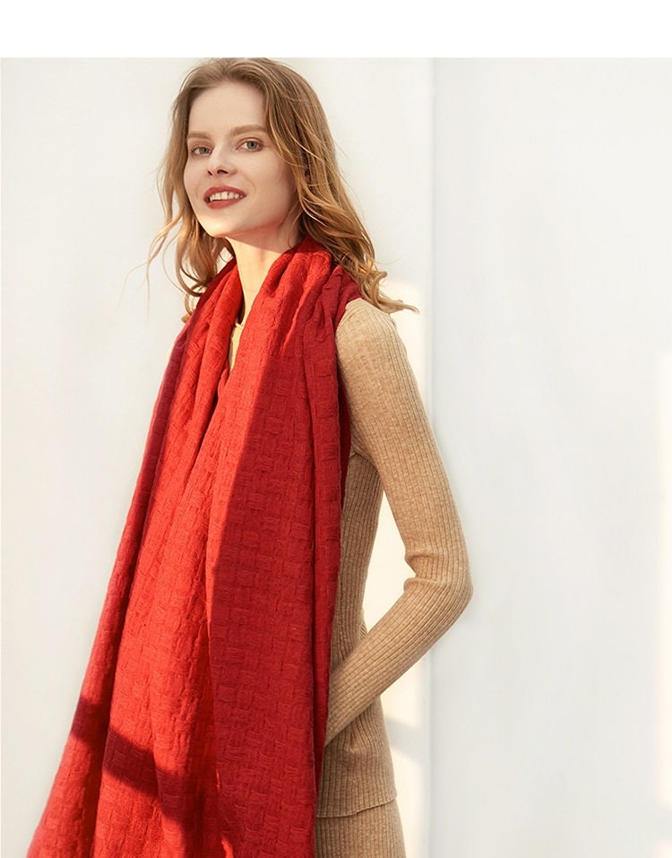 FREE GIFT - Red Scarf, Dark Blue Scarf, Alpaca Wool Scarf, Scarves for Winter, Scarves for Ladies, Soft Scarves, Hand-Made Warm Scarves