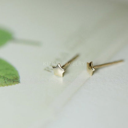 Twinkle Twinkle Little Studs, Star Earrings in Pure 9k Gold, Small Post Earrings for Girls and Women, 3D Tiny Star Jewelry