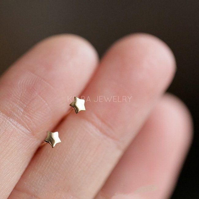Twinkle Twinkle Little Studs, Star Earrings in Pure 9k Gold, Small Post Earrings for Girls and Women, 3D Tiny Star Jewelry