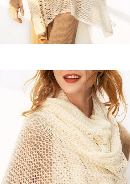 FREE GIFT - White Scarf, Wool Scarf, Lace Silver Metallic Yarn Scarf, Summer Scarves, Winter Scarves, Scarves for Ladies, HandMade Scarves