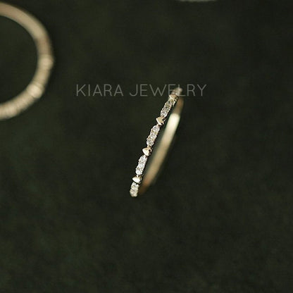 pure 14k gold heart arranged inlaid zirconium drill slender show ring stack female
