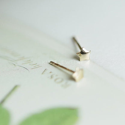 Twinkle Twinkle Little Studs, Star Earrings in Pure 9k Gold, Small Post Earrings for Girls and Women, 3D Tiny Star Jewelry