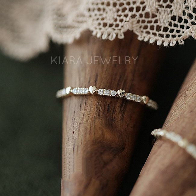 pure 14k gold heart arranged inlaid zirconium drill slender show ring stack female