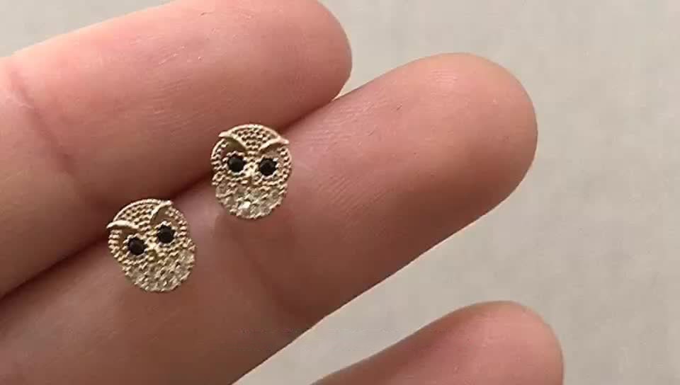 Owl Stud Earrings Made From 9kt Gold, Cubic Zirconia Earrings, Studs For Men, Animal Jewelry For Women, Studs Diamond Earrings,Jewelry Store