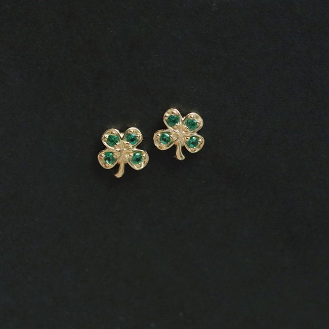 Four-Leaf Clover Studs with 925 Sterling Silver, Green Cubic Zirconia, Jewelry For Women, Studs For Men,Jewelry Store,Studs Diamond Earrings