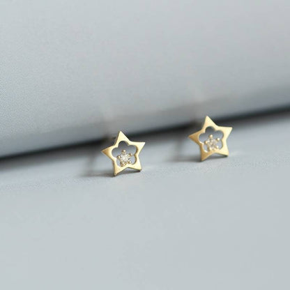 Gold Star Studs, 9k Gold Star Studs, Five Points Star Stud Set, Minimalist Jewelry, Chic Dainty Studs, Zircon Stones Studs, Light Jewelry