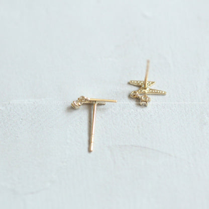custom small lightning pure 9K gold small zirconium diamond cool cute mini Japanese and Korean chic earrings