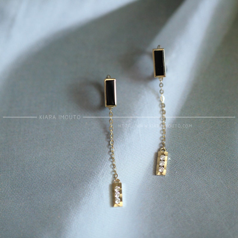 black square tassel earring pure 9K gold small zirconium diamond design models goddess dangle earring