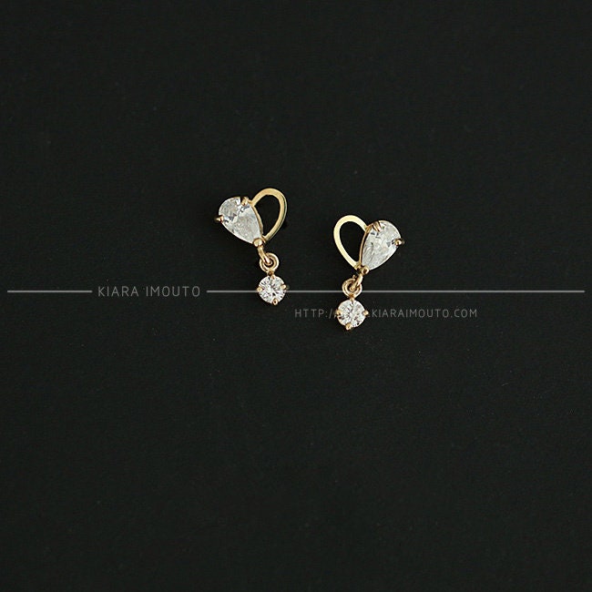 Half Hollow Half Full Heart Earrings, Diamond Heart Earrings, Mini Heart Earrings, Dainty Earrings, Earrings for Women, Earrings for Girls