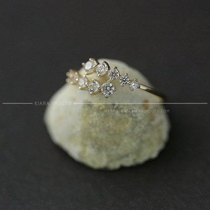 Moissanite Wrap Engagement Ring, 10K Gold Open Wedding Ring, Tenth Anniversary Gift, Cluster Moissanite Engagement Ring, Thread Memory Ring