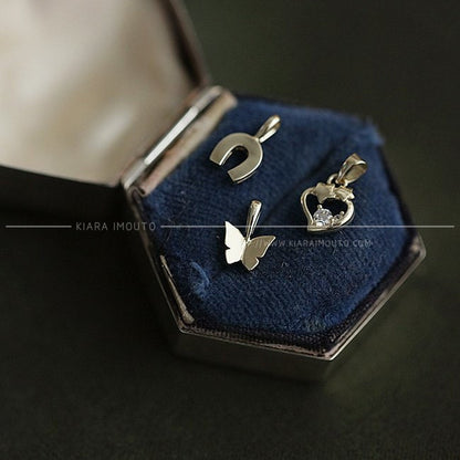 Tiny Japanese-Style Good Luck Charms, Dimensional Butterfly and Horseshoe Mini Pendants in Solid 9k Gold, Small Fine Jewelry for Her