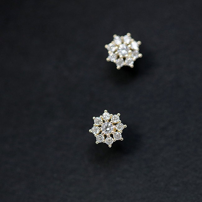 Snowflake Gold Stud Earrings, Made From Pure 9kt Gold and Cubic Zirconia, Jewelry For Women, Studs For Men, Studs Diamond Earrings, Diamond
