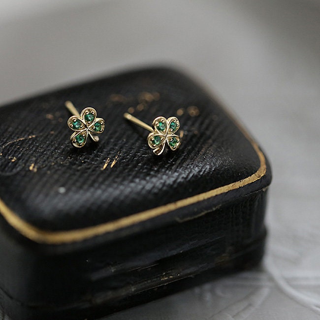 Four-Leaf Clover Studs with 925 Sterling Silver, Green Cubic Zirconia, Jewelry For Women, Studs For Men,Jewelry Store,Studs Diamond Earrings
