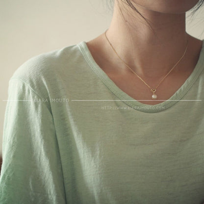 Heart Pendant Single Pearl Necklace, Small Zirconium Diamond Hollow Heart Freshwater Pearl Pendant, 9k Solid Gold, Freshwater Pearl Necklace