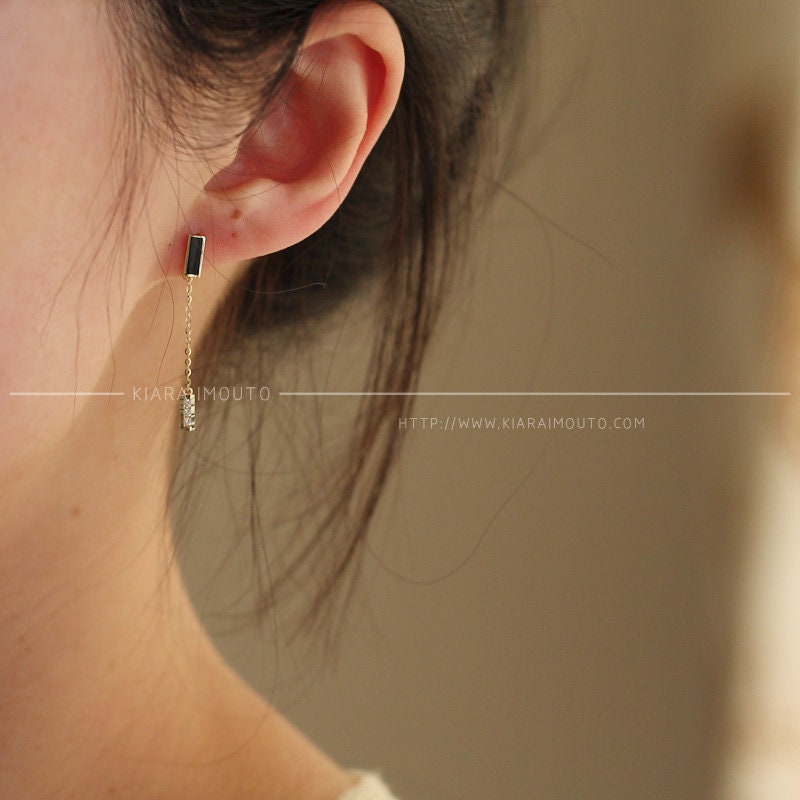black square tassel earring pure 9K gold small zirconium diamond design models goddess dangle earring