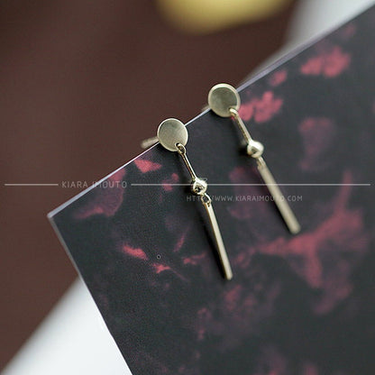 Geometric Circle and Line Earrings, Chime Style Earrings for Women, Pure 9k Gold Earrings, Dangle and Drop Earrings, Golden Aesthetic Studs