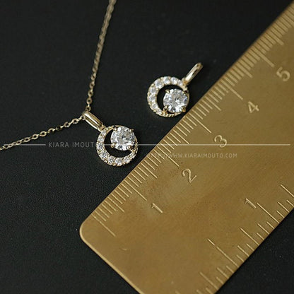 Dainty Gem-Encrusted Circle Pendant, Cubic Zirconia Clavicle Necklace, Princess-Length Chain with Modern Offset Gemstone in Gold Setting