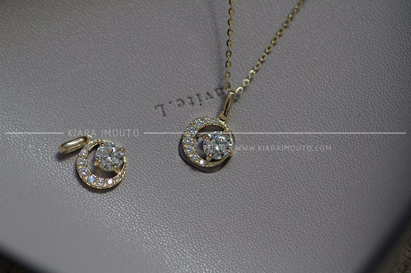 Dainty Gem-Encrusted Circle Pendant, Cubic Zirconia Clavicle Necklace, Princess-Length Chain with Modern Offset Gemstone in Gold Setting