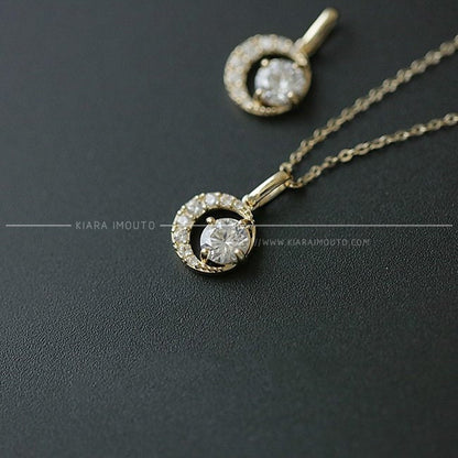 Dainty Gem-Encrusted Circle Pendant, Cubic Zirconia Clavicle Necklace, Princess-Length Chain with Modern Offset Gemstone in Gold Setting