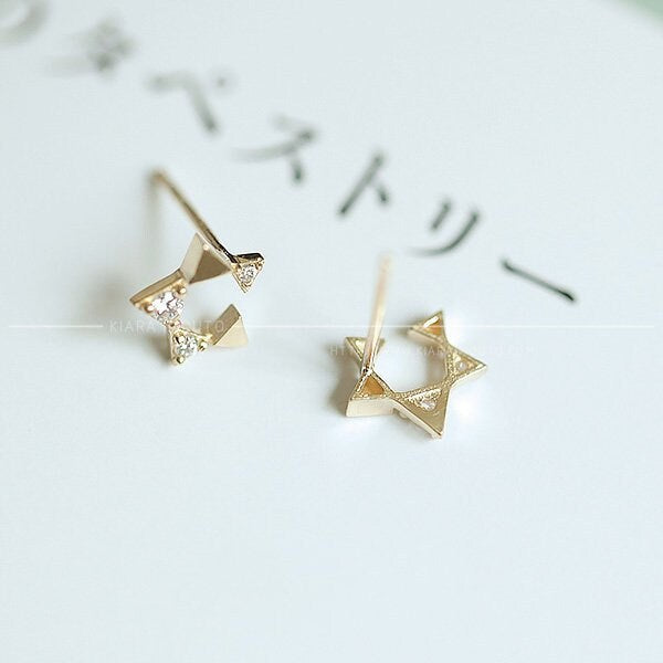 14K Gold Earrings, Star Earrings, Diamond Earrings, Mini Gold Star Earrings, Cubic Zirconia Stones, Earrings for Women, Earrings for Girls