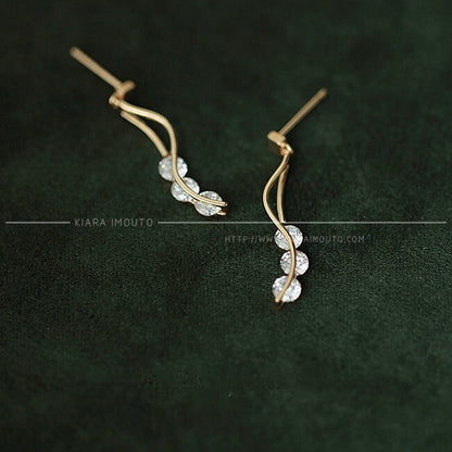 Wave Drop Earrings, 3 Round Cubic Zirconia Stud Earrings, Cubic Zirconia Drop Earrings, 925 Silver, 14K Gold Vermeil, Swarovski Earrings