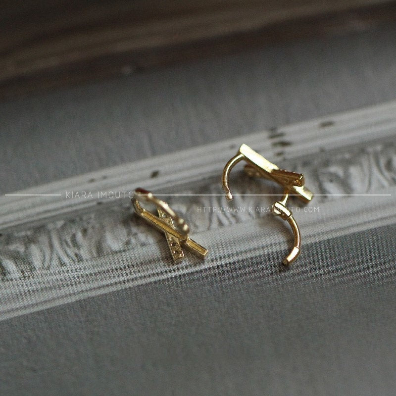 X Bow Earings, Pure 9k Gold Cubic Zirconia Hoops, Cross Huggies Hoop Earrings, Personality Simple Earrings for Female