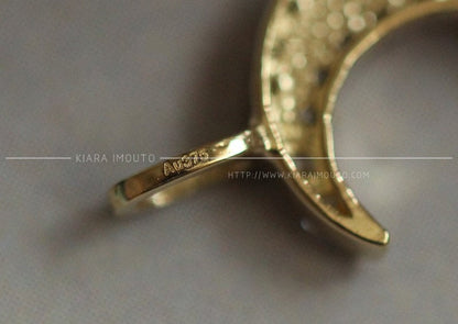 Pure 9k Solid Gold Cz Diamond Mini Moon Retro Pendant, Small Luxury Moon Pendant Necklace, Gold Crescent Moon Necklace