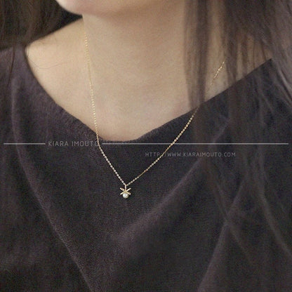 Sweet Bow 9k Yellow Gold Natural Freshwater Pearl Mini Girl Pendant Clavicle Chain Pendant
