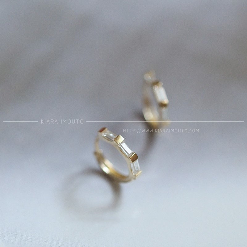 Rectangle Zircon Cartilage Hoop Earrings, Tiny Hoop Earrings, 9k Real Gold, Helix Piercing Ring, Forward Helix Earrings