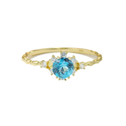 18K Solid Gold London Blue Topaz Ring, Round Blue Topaz Gold Ring with CZ Diamonds, Blue Topaz Engagement Ring, Blue Topaz Wedding Ring
