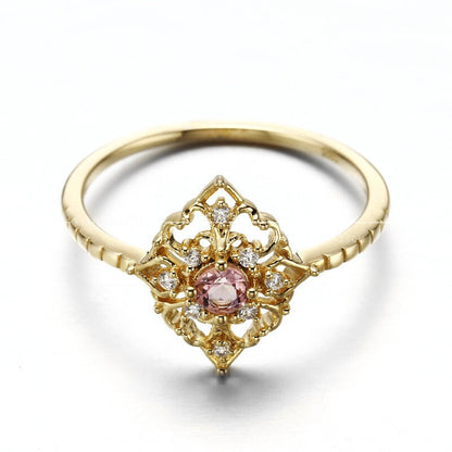 18k Solid Gold Vintage Pink Tourmaline Ring, 18k Real Gold Victorian Pink Gemstone Ring, Customization 9K/14K/18K Vintage Gemstone Rings