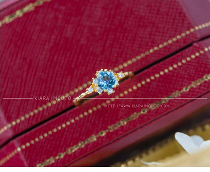 18K Solid Gold London Blue Topaz Ring, Round Blue Topaz Gold Ring with CZ Diamonds, Blue Topaz Engagement Ring, Blue Topaz Wedding Ring