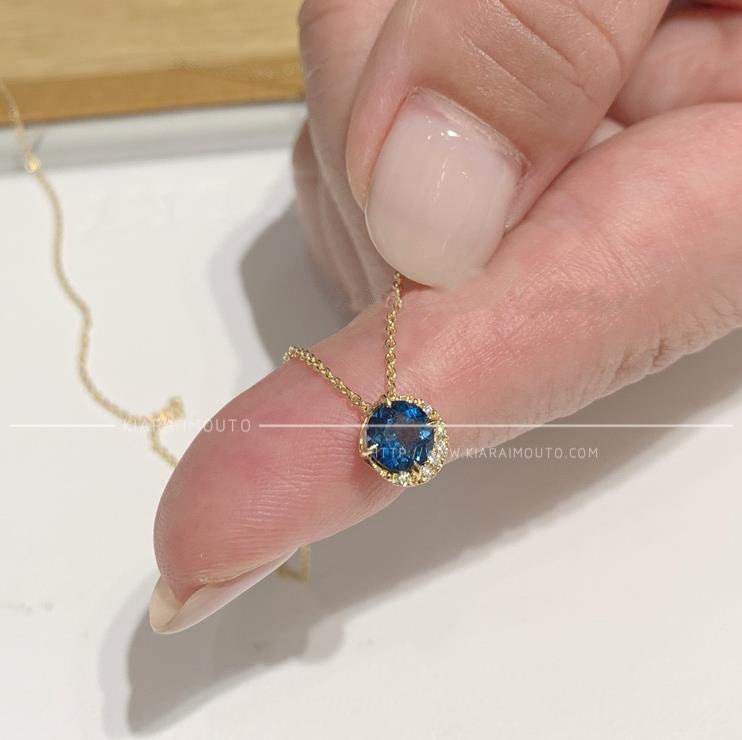 London Blue Topaz Sun And Moon Diamonds Pendant Necklace, Blue Topaz Pendant, December Birthstone Necklace, Genuine Diamonds, 9 Karat Gold